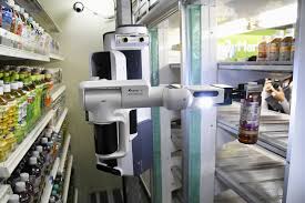 Robot takes over stocking of drinks at the corner store in Japan.